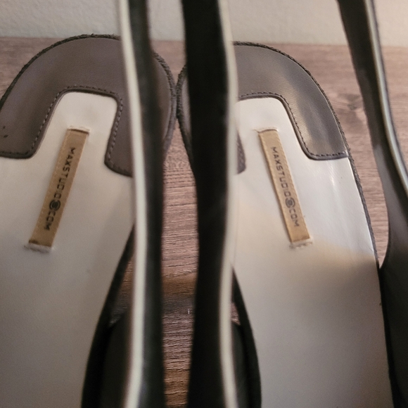 Max Studio designer fine white leather and dove grey suede sz 7 slingback heels - Picture 7 of 8